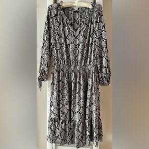 Talbots Black, Grey, and White Snake Print Long Sleeve Dress